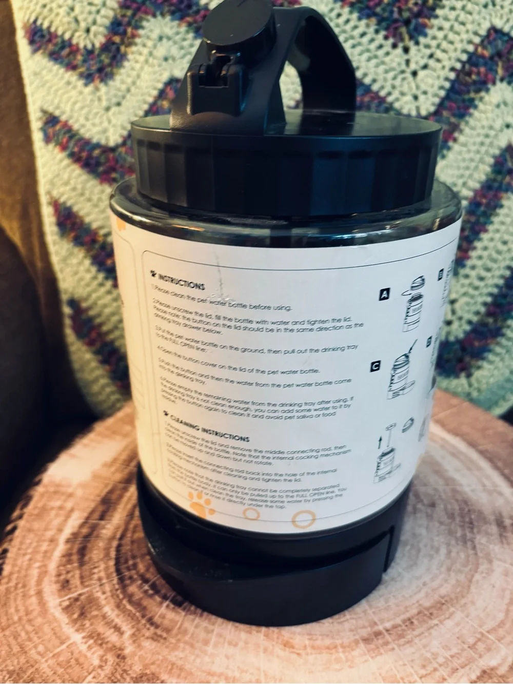Large Black Pet Water Bottle, 77 oz